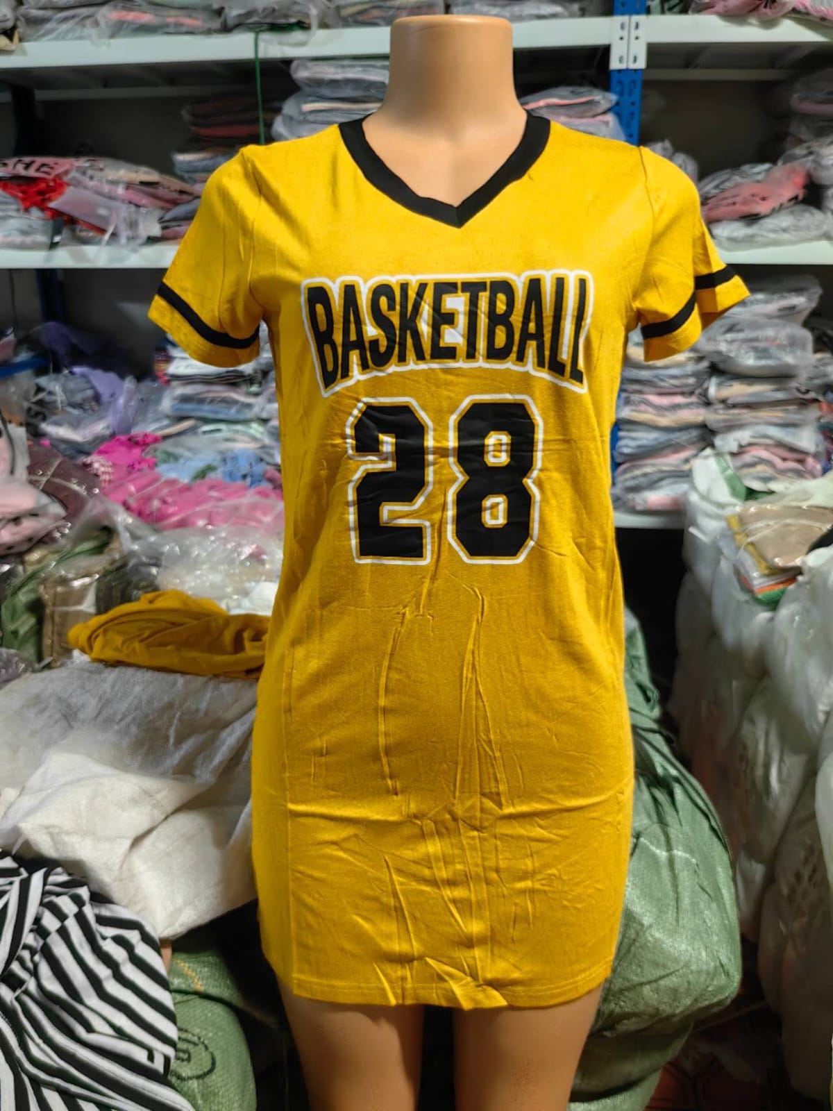 Sporty Chic “Basketball 28” T-Shirt Dress – Yellow