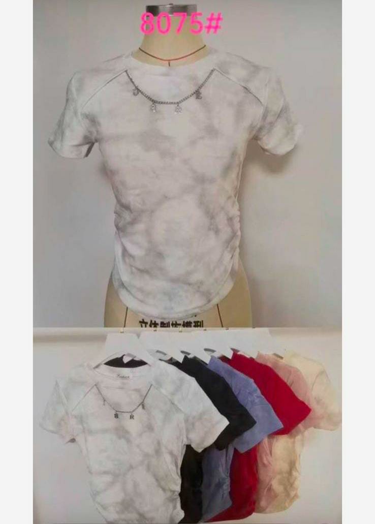 8075# – Women’s Tie-Dye Fitted T-Shirt with Chain Print Detail