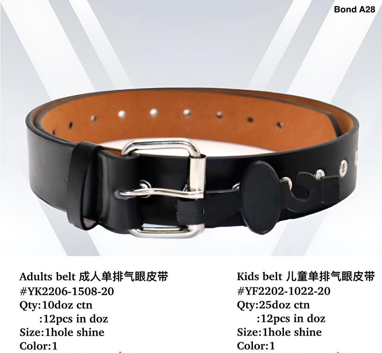 Classic Black 1-Hole Shine Belt β Adult & Kids Sizes (12-Pack)