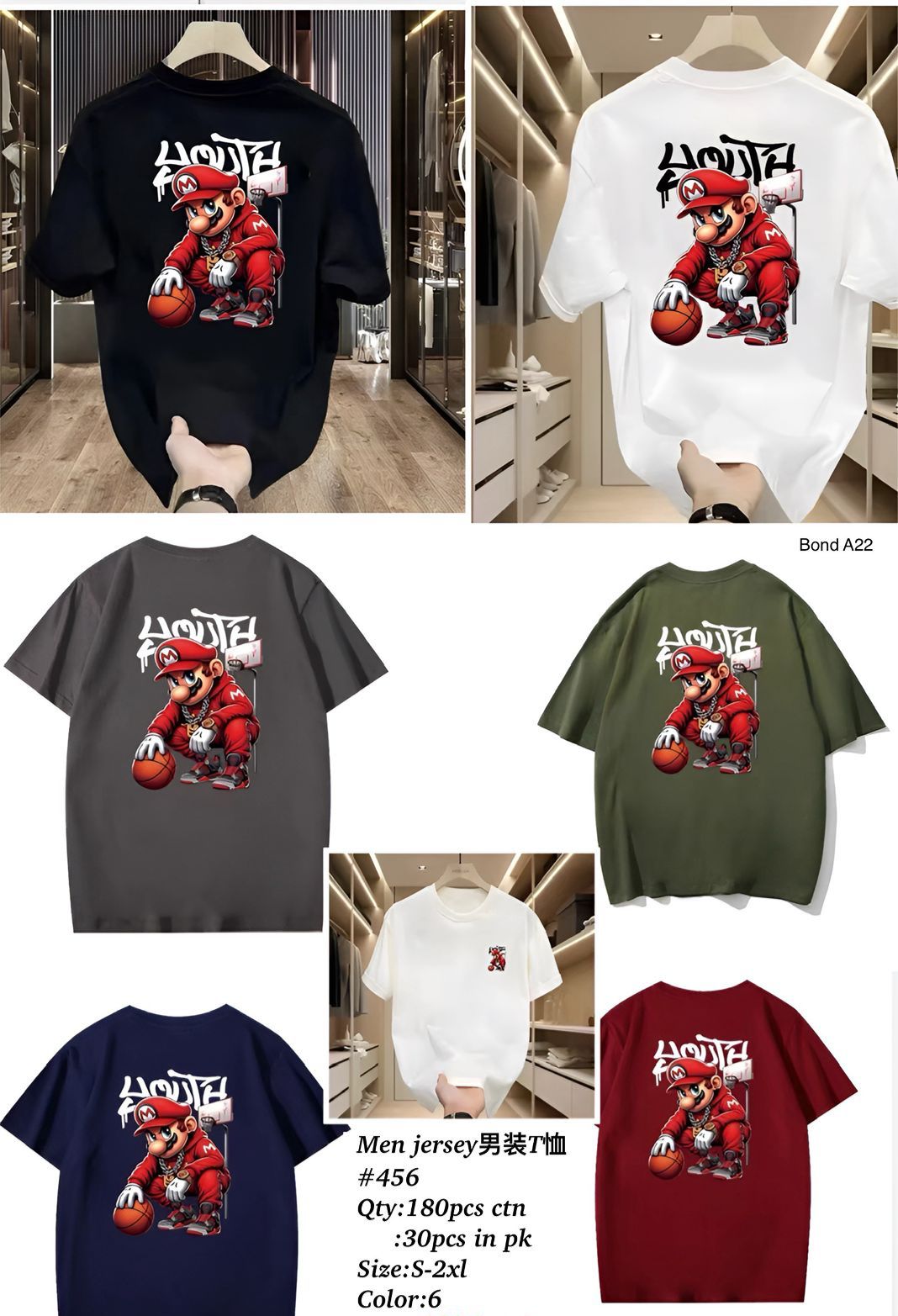 Men’s Street Mario Graphic Jersey T-Shirt – #456 | Sizes S–2XL