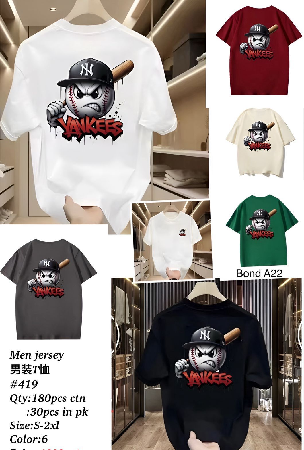 Men’s Yankees Baseball Graphic Jersey T-Shirt – #419 | Sizes S–2XL