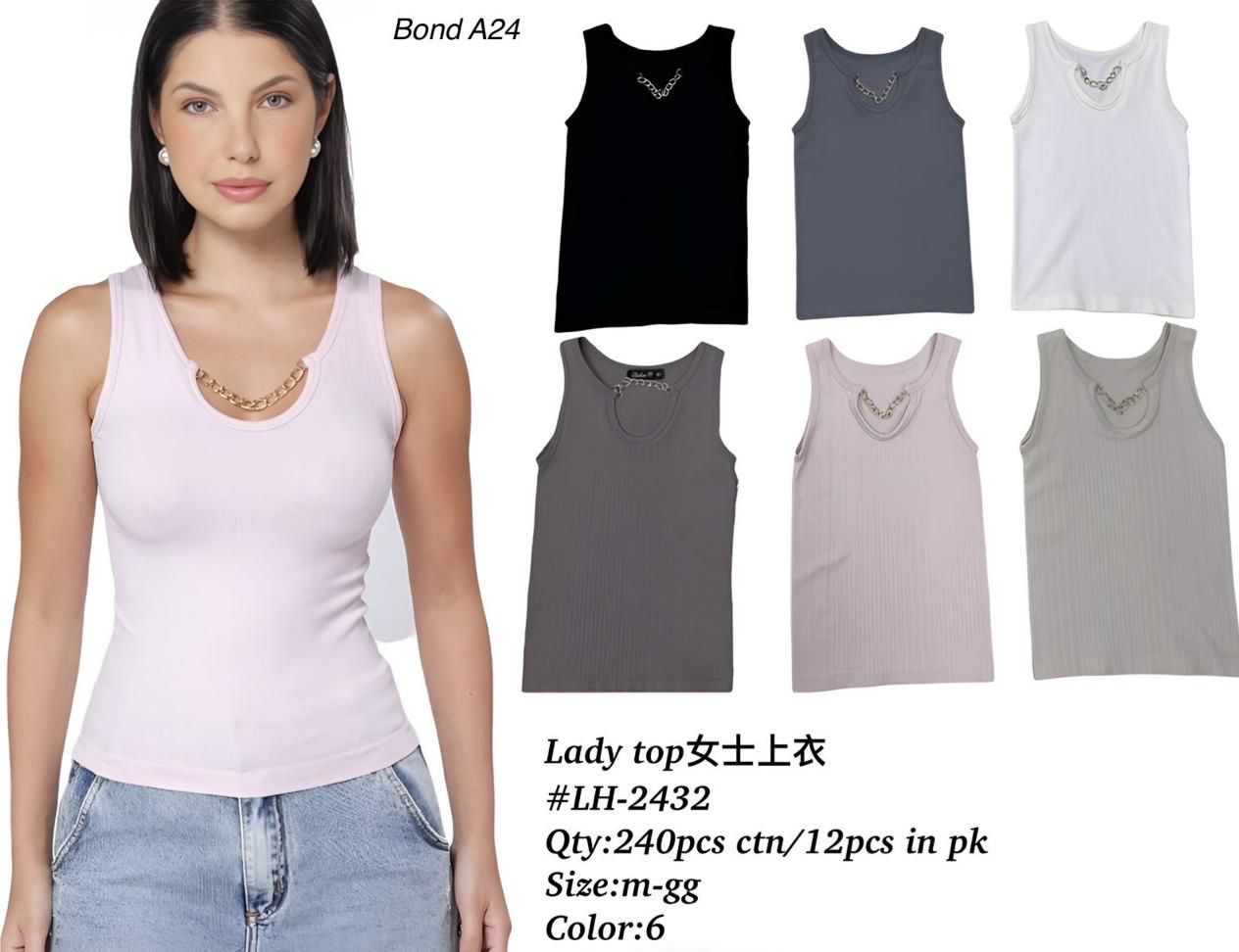 Chain Accent Sleeveless Ribbed Lady Top – Bond A24 (LH-2432)