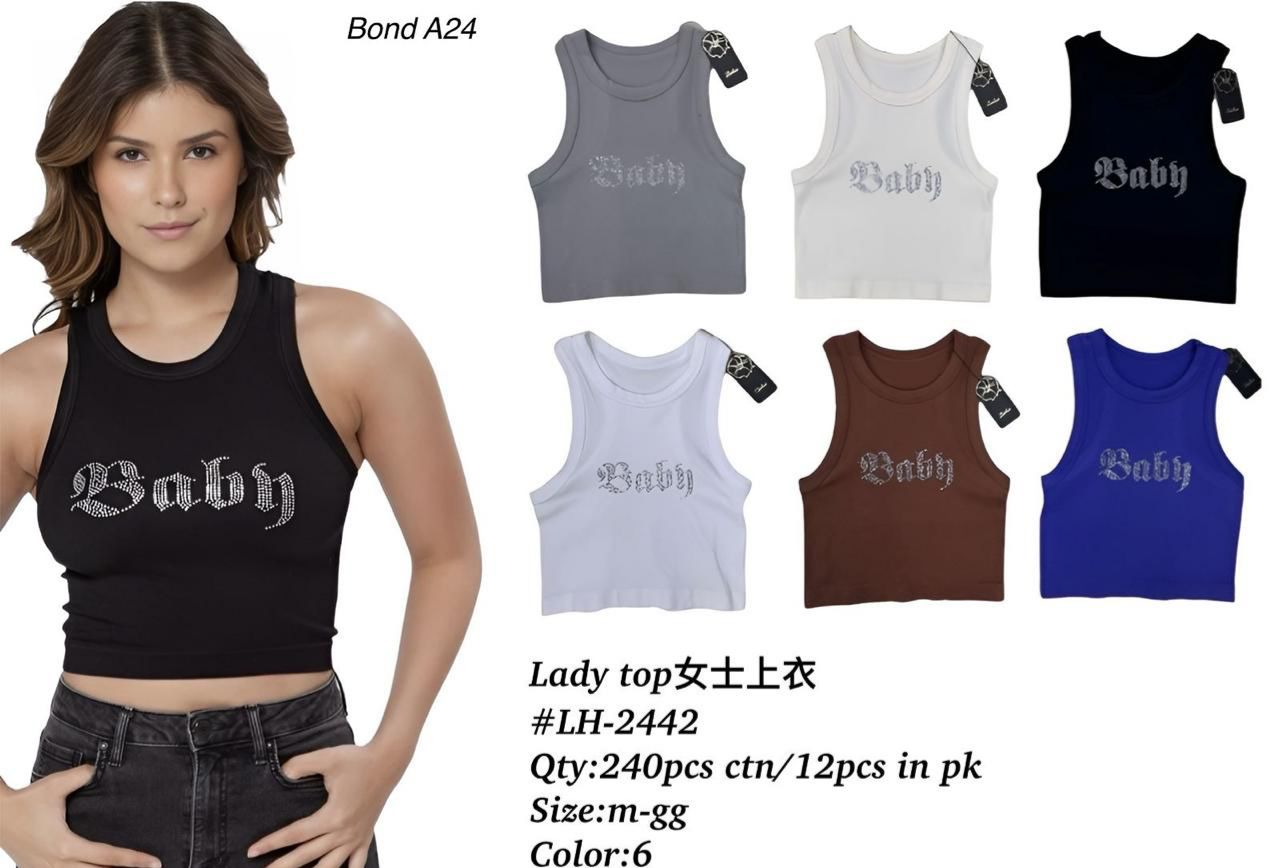 “Baby” Rhinestone Crop Top – Bond A24 (6 Colors)