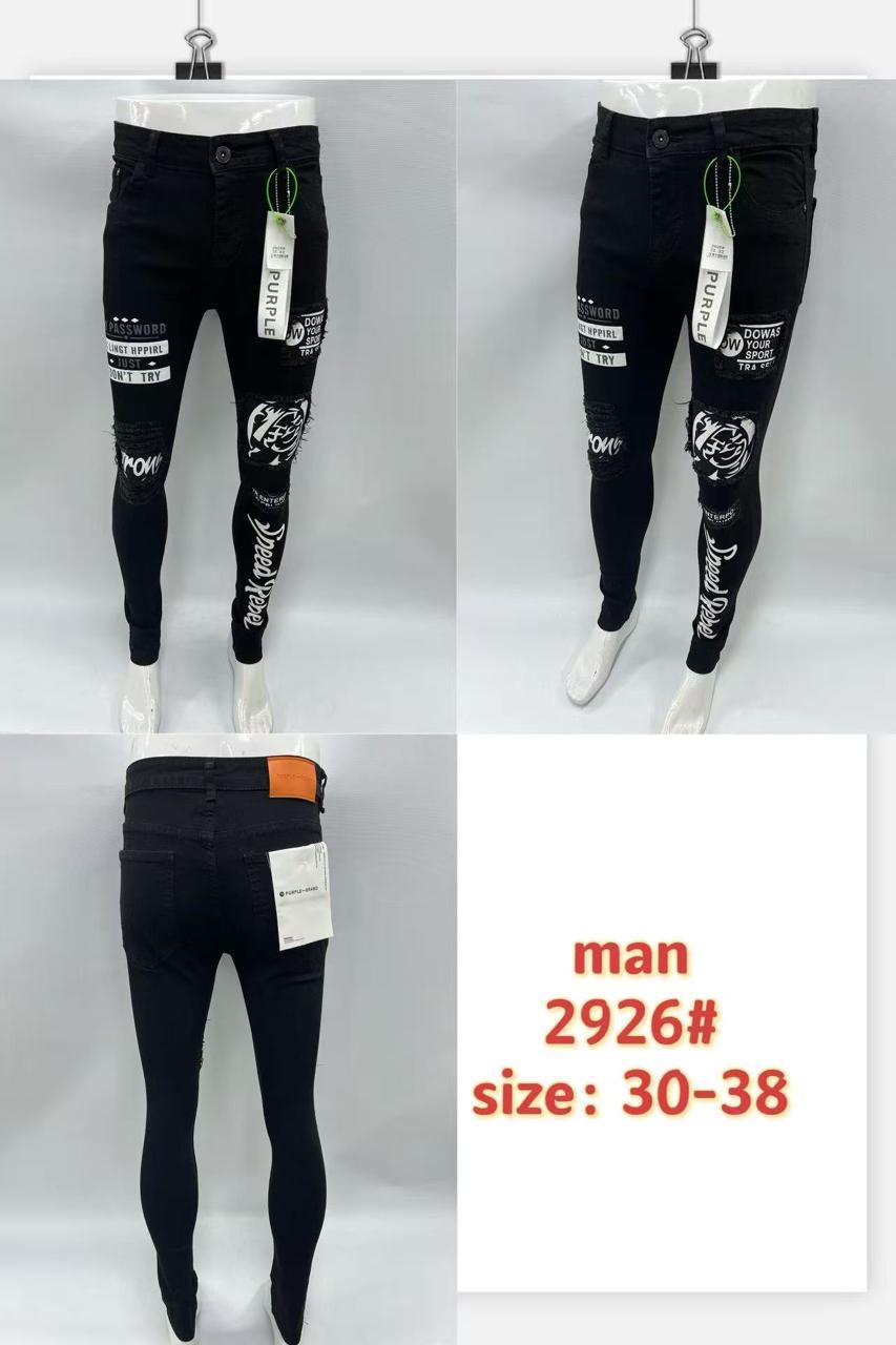 Men's Designer Patchwork Black Jeans – Style 2926