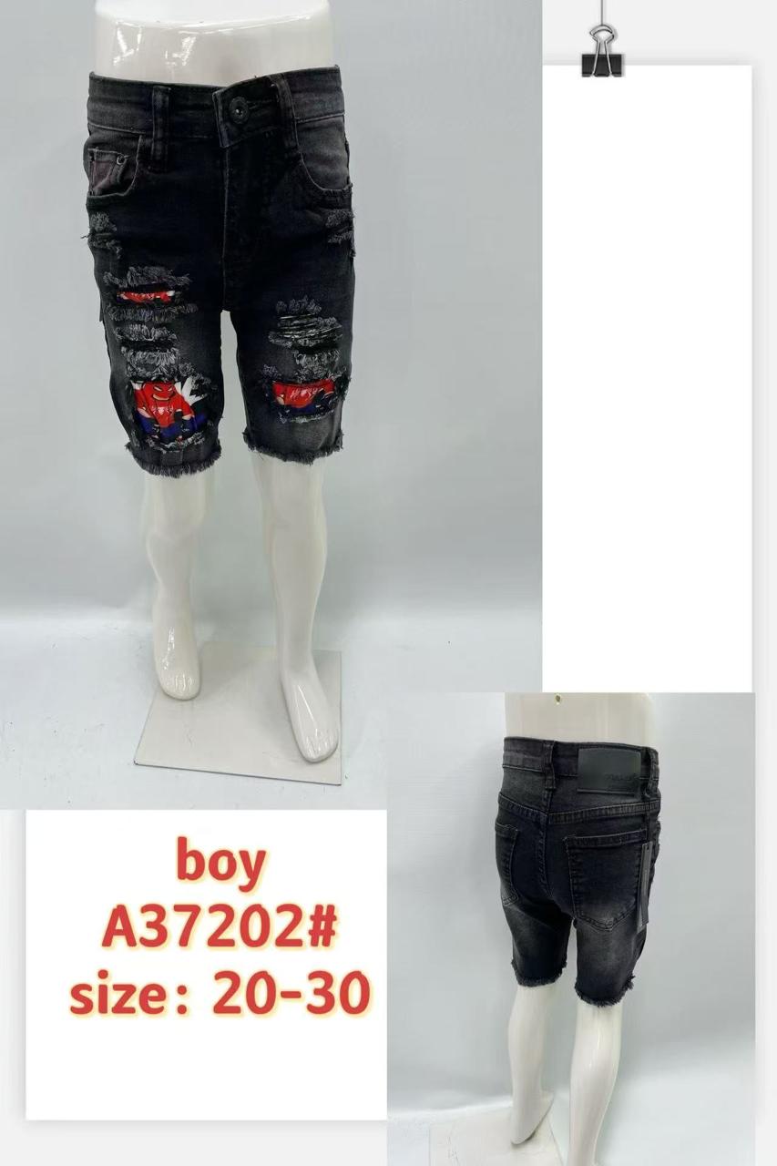 Boys’ Spider-Man Ripped Black Denim Shorts – Style A37202#