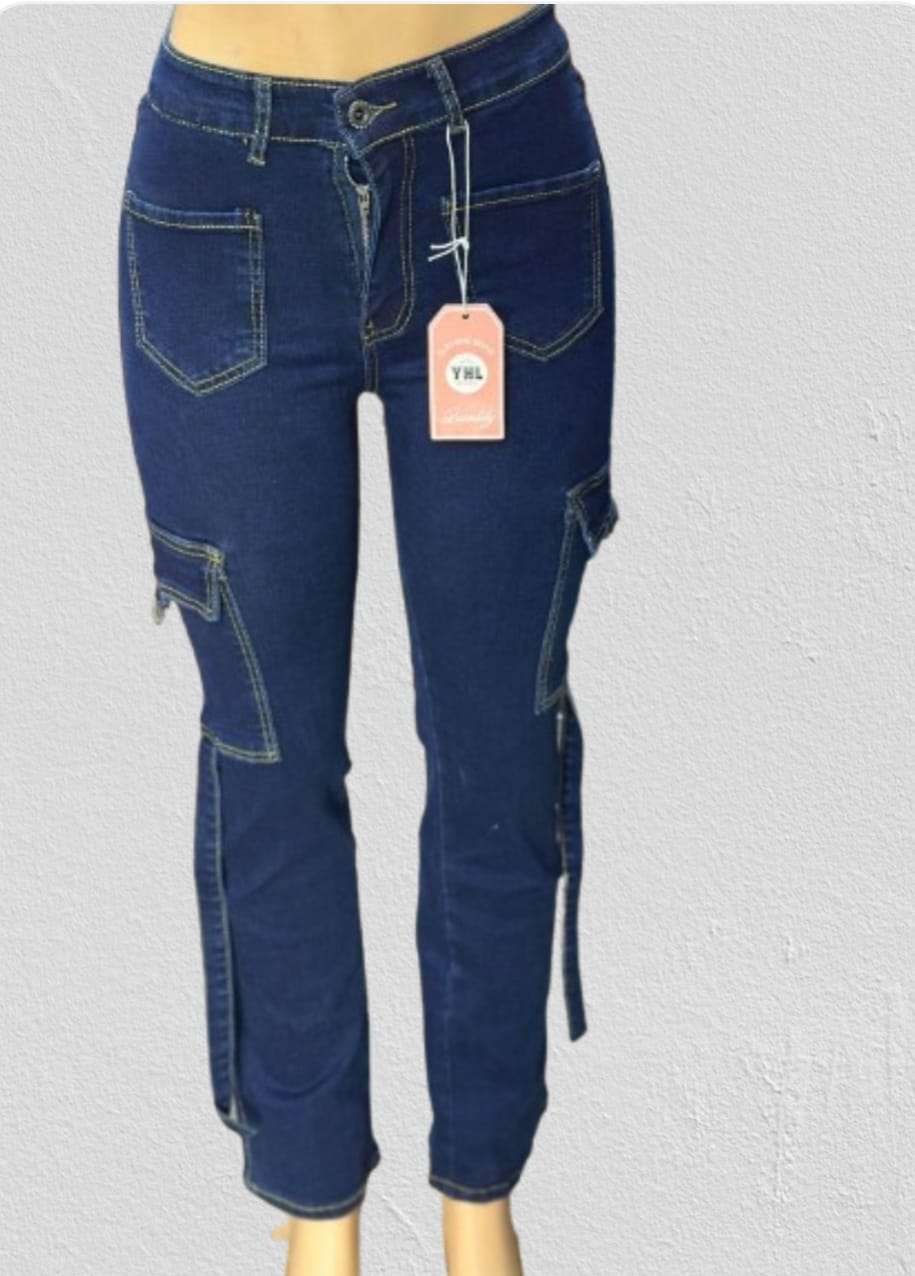 Dark Blue Skinny-Fit Cargo Jeans