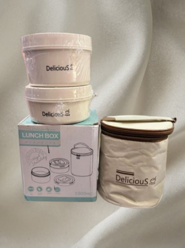 Insulated Stainless Steel Lunch Box Set | 2-Tier | 1000ml | With Thermal Pouch