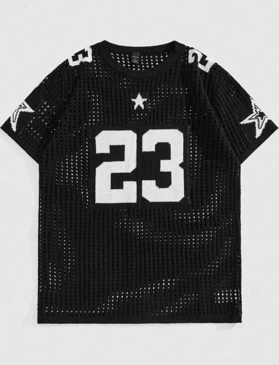 Black Mesh Jersey Tee with "23" & Star Print