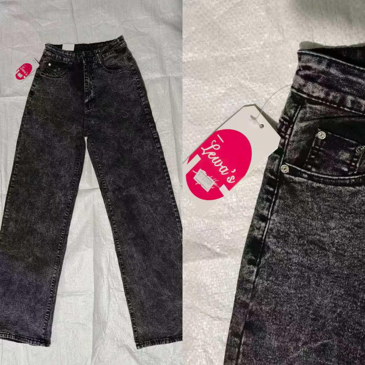 Women’s Black Acid Wash Straight-Leg Jeans – Size 30-38