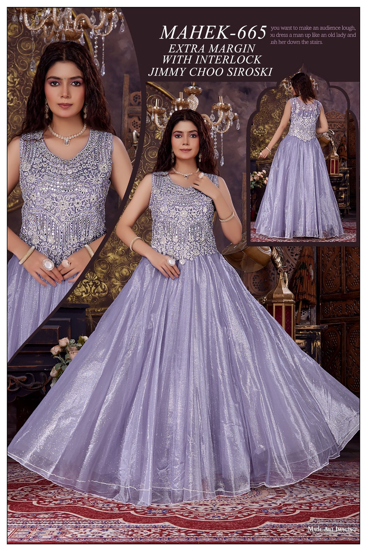 Women’s Designer Lavender Embroidered Gown with Shimmer Finish