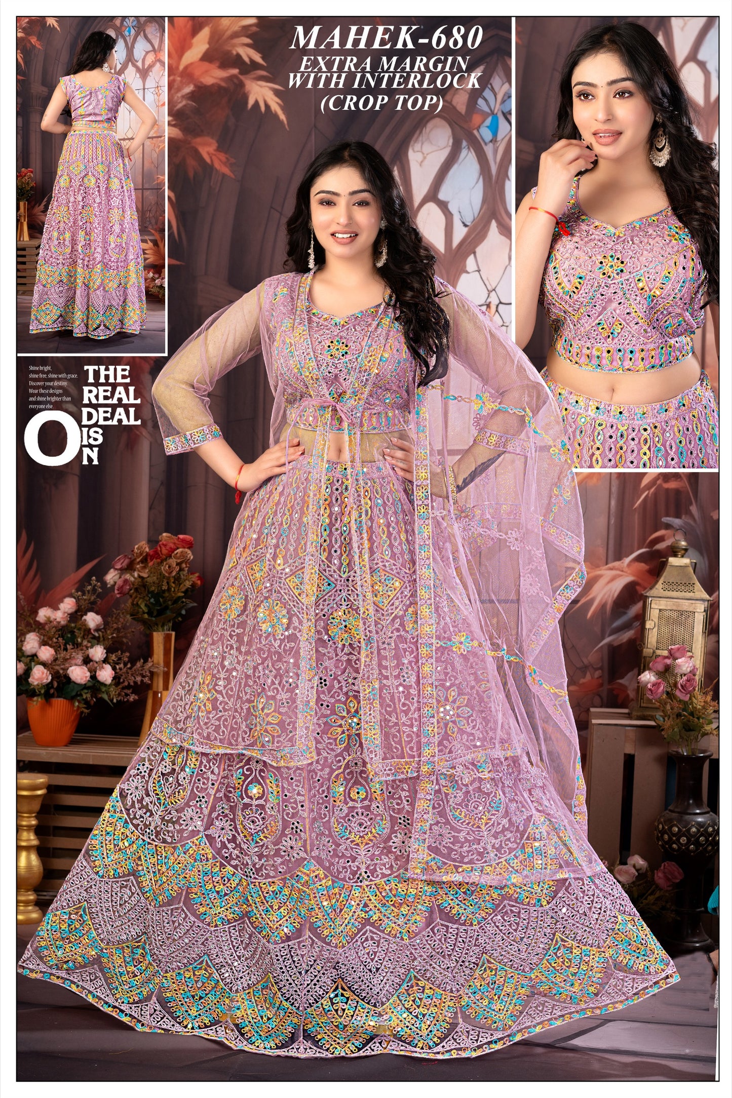 Mahek-680 Lavender Embroidered Crop Top Lehenga with Dupatta