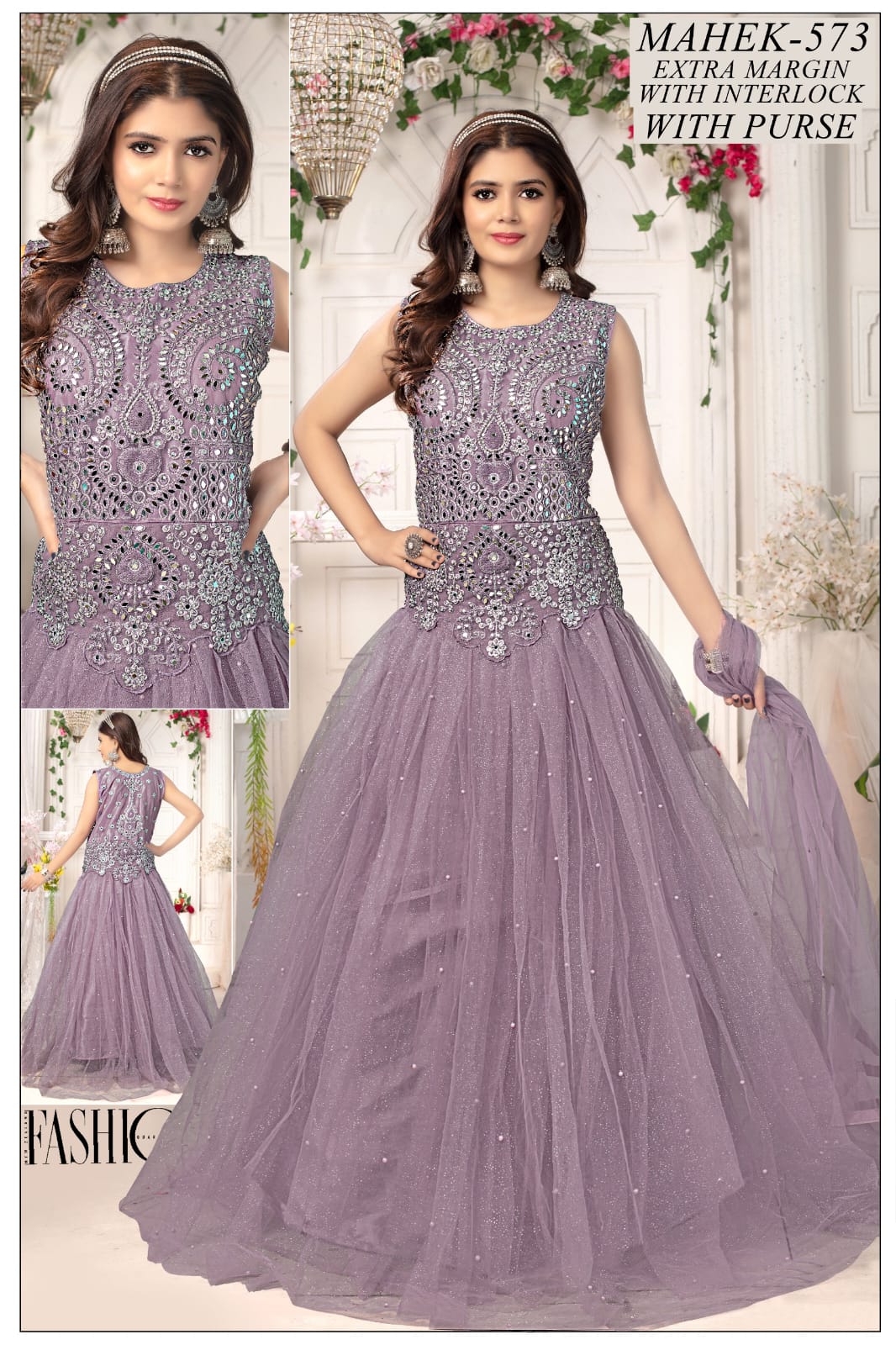 Mahek-573 Luxury Lavender Gown with Purse | Women’s Party Wear