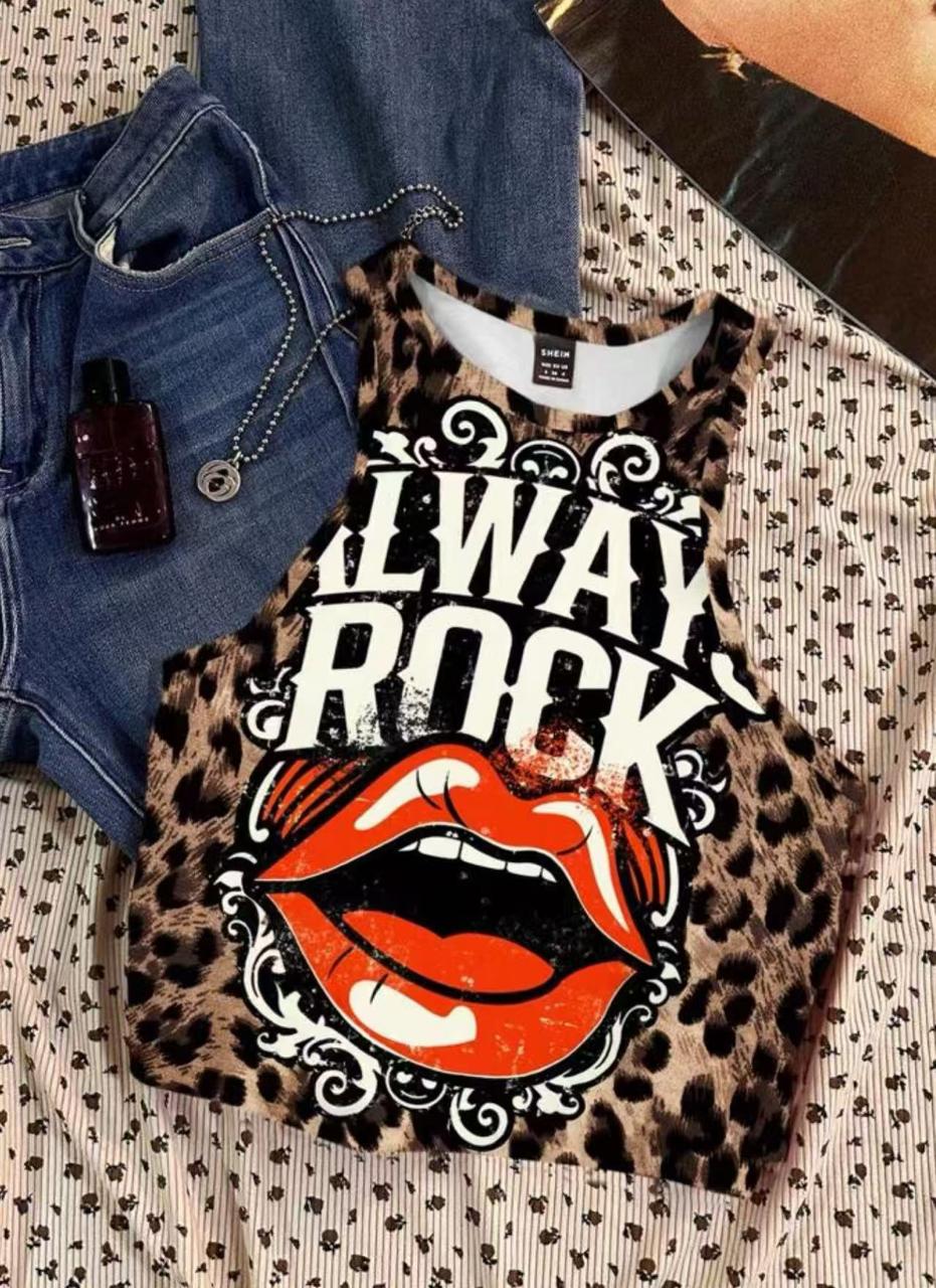 Always Rock Leopard Print Graphic Tank Top