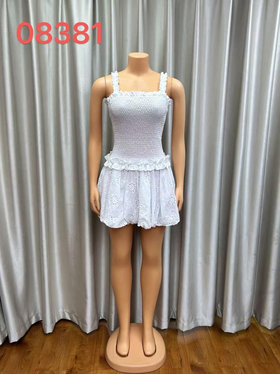 White Smocked Ruffle Mini Dress