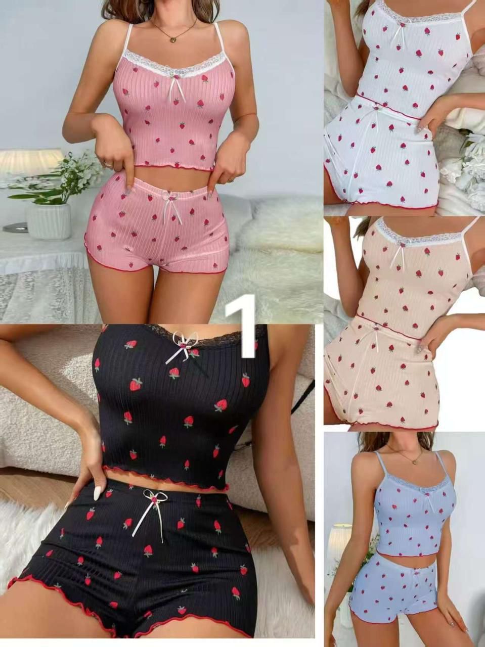 Women’s Strawberry Print Short Pants Night Suit