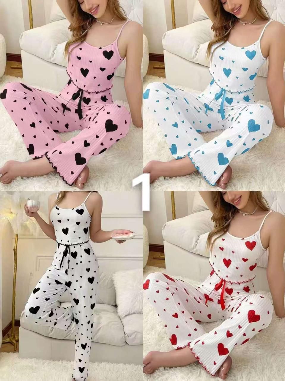 Women’s Heart Print Full Length Night Suit