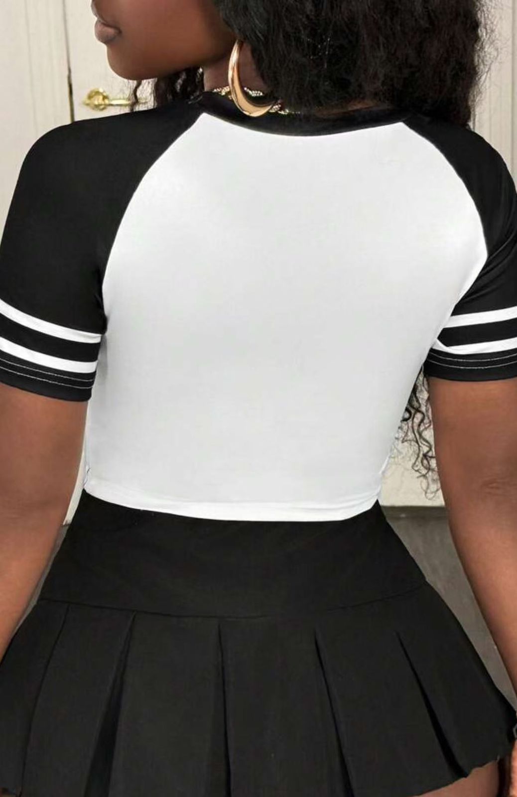 Women’s Black Pleated Mini Skirt & Los Angeles 79 Crop Top Co-ord Set