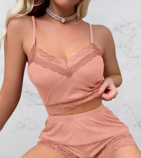 Women’s Lace Trim Camisole & Shorts Pajama Set