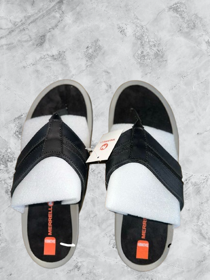 Merrell 2705 Men's Leather Slide Sandal - Black Grey