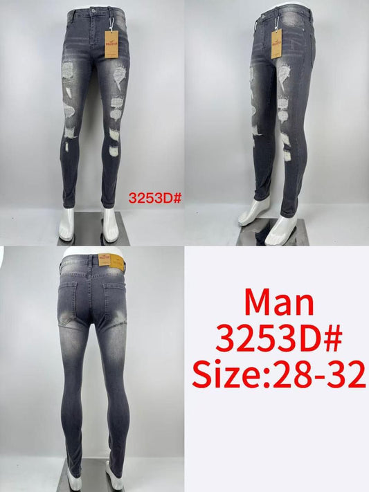 Men’s Slim Fit Distressed Grey Denim Jeans – Model 3253D#