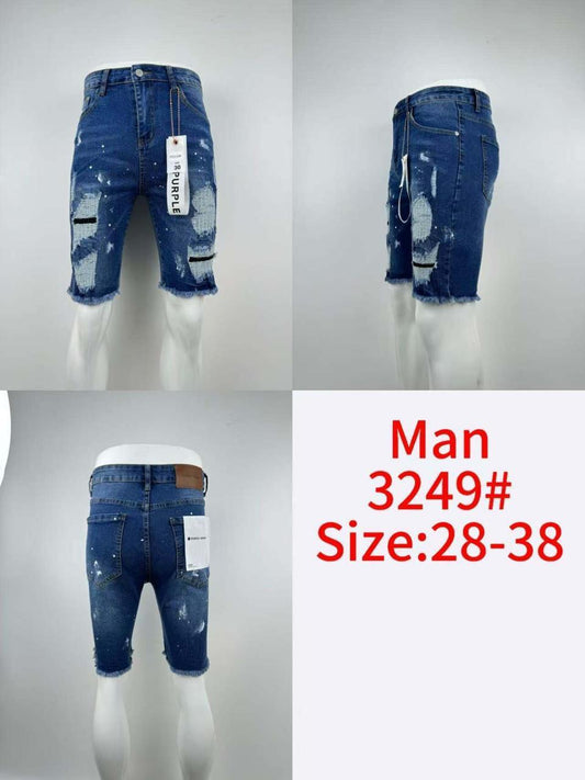 Men’s Blue Distressed Denim Shorts – Style 3249#