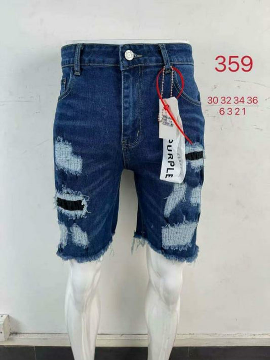 Men’s Heavy Ripped Denim Shorts – Raw Edge Distress Style | 359