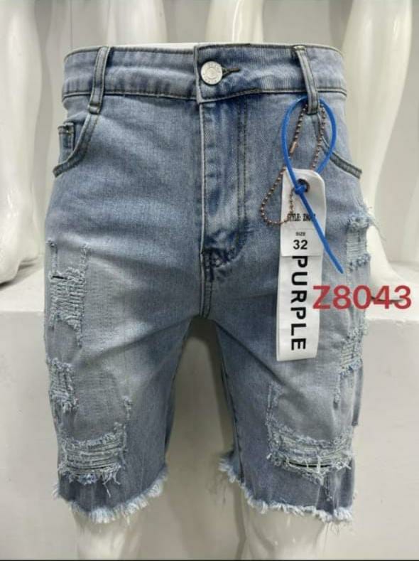 Men’s Light Blue Ripped Denim Shorts – Frayed Hem | Style Z8043