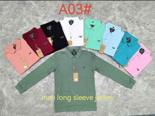 Men’s Long Sleeve Polo Jersey Shirt – Classic Fit | Style A03#
