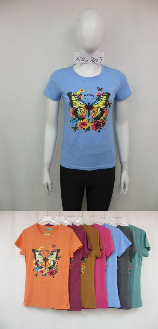Women’s Butterfly Floral Print T-Shirt – Style ZD25-8827