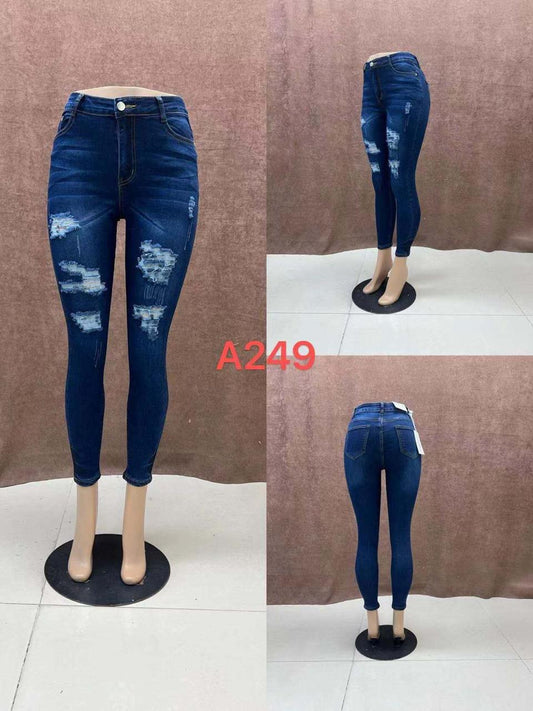 Dark Wash Ripped Skinny Jeans - A249