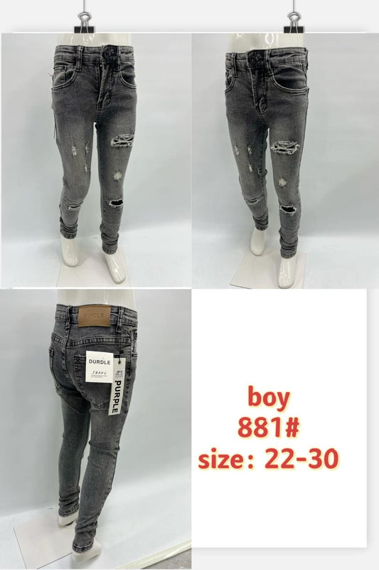 Boys Slim Fit Distressed Grey Jeans – Style 881#