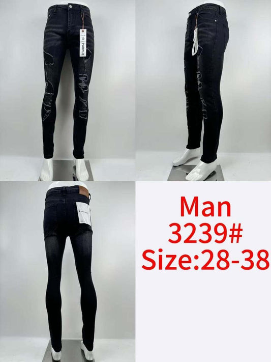 Men’s Premium Distressed Black Skinny Jeans – Style 3239#