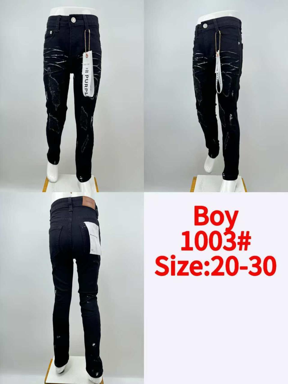 Boys’ Designer Slim Fit Distressed Black Jeans - Style 1003#