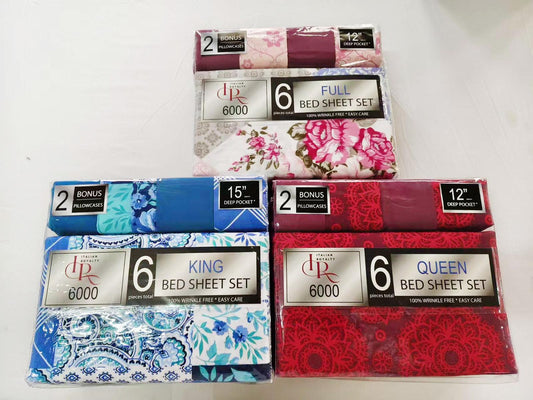 King Size 6-Piece Bed Sheet Set – 6000 Series | Deep Pocket | Bonus Pillowcases