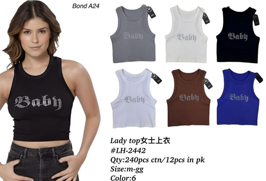 “Baby” Rhinestone Crop Top – Bond A24 (6 Colors)
