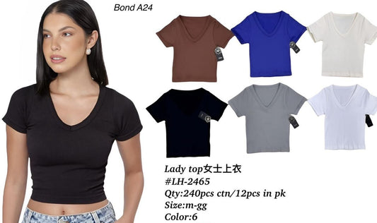 Classic V-Neck Fitted Lady Top – Bond A24 (LH-2465)
