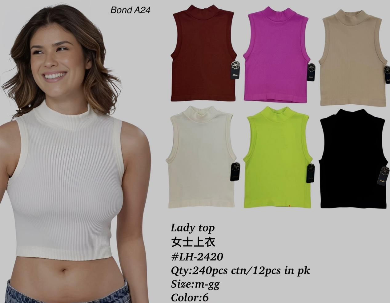 Ribbed High-Neck Sleeveless Lady Top – Bond A24 (LH-2420)