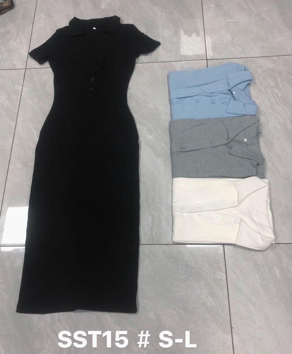 Women's Ribbed Polo Collar Button-Front Bodycon Midi Dress