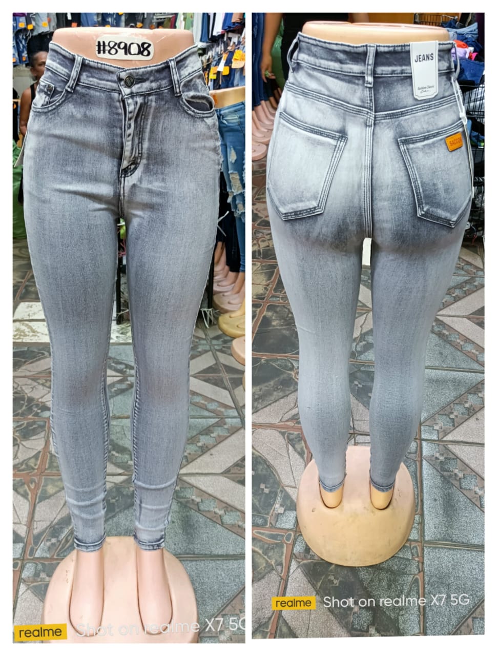 High Waist Grey Fade Skinny Jeans for Women