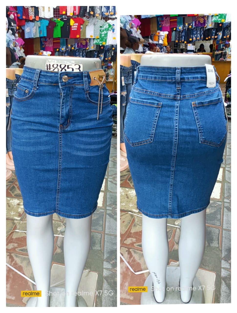 High-Waist Blue Denim Pencil Skirt for Women