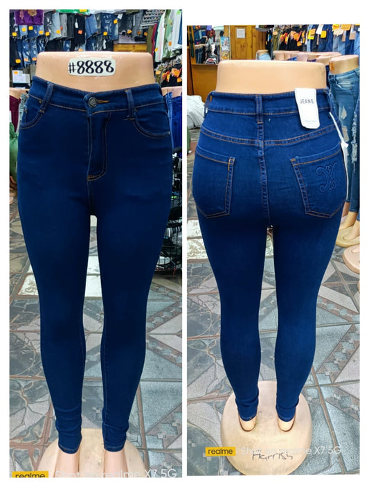 High-Waist Dark Blue Skinny Jeans for Women