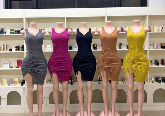 Drawstring Ruched Bodycon Mini Dress