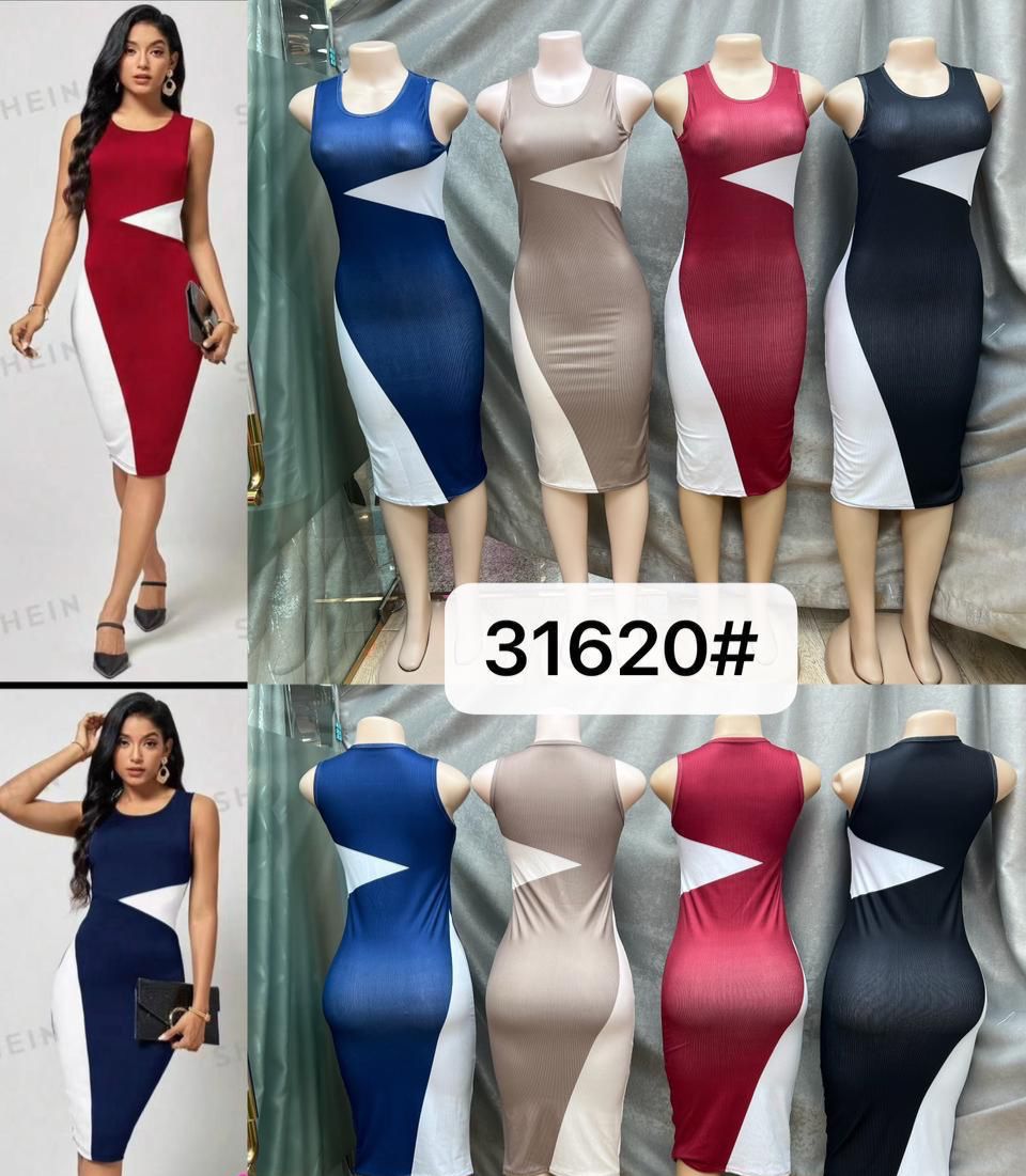 Elegant Colorblock Bodycon Midi Dress