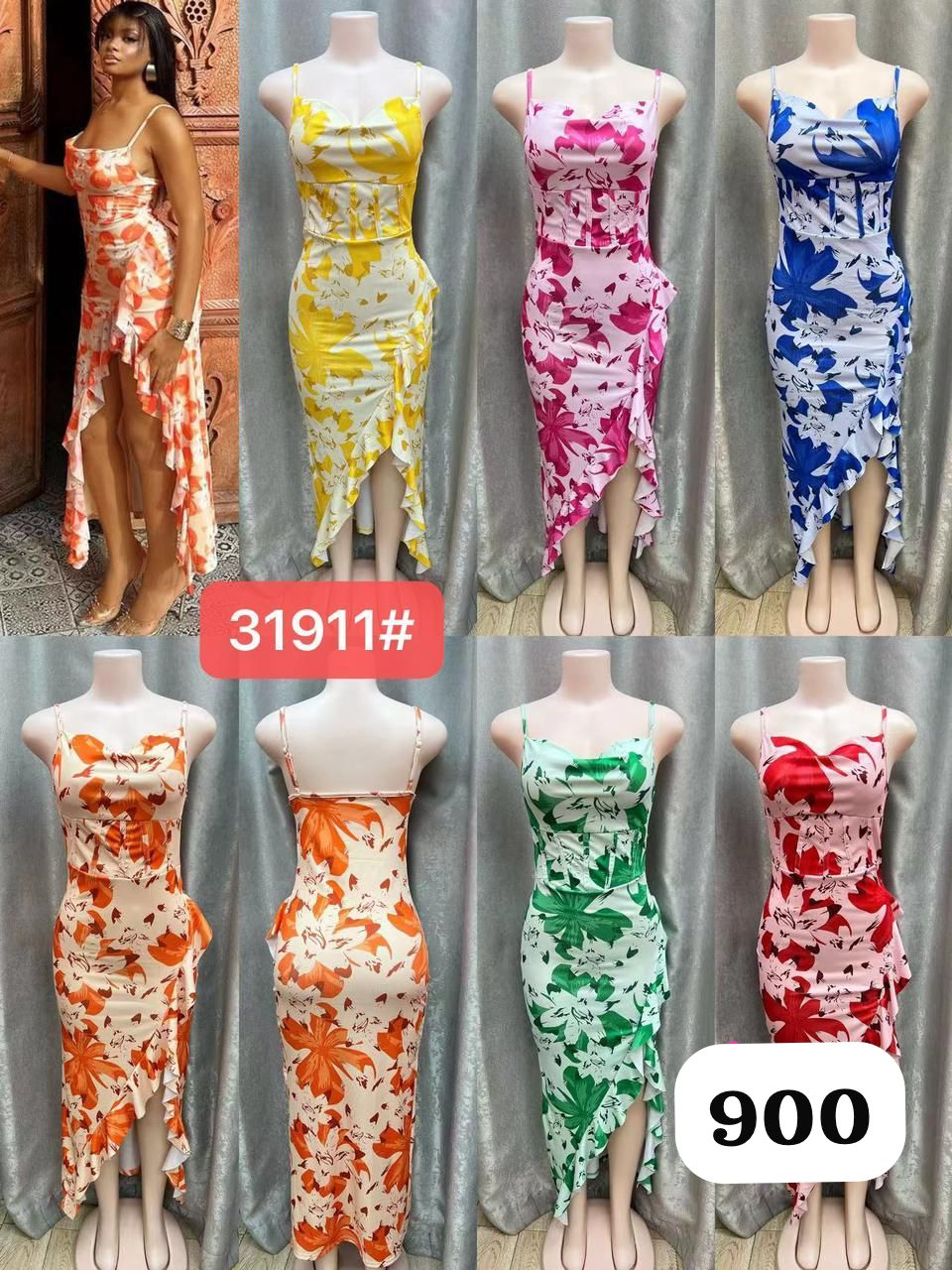 Floral Ruffle Hem Bodycon Dress