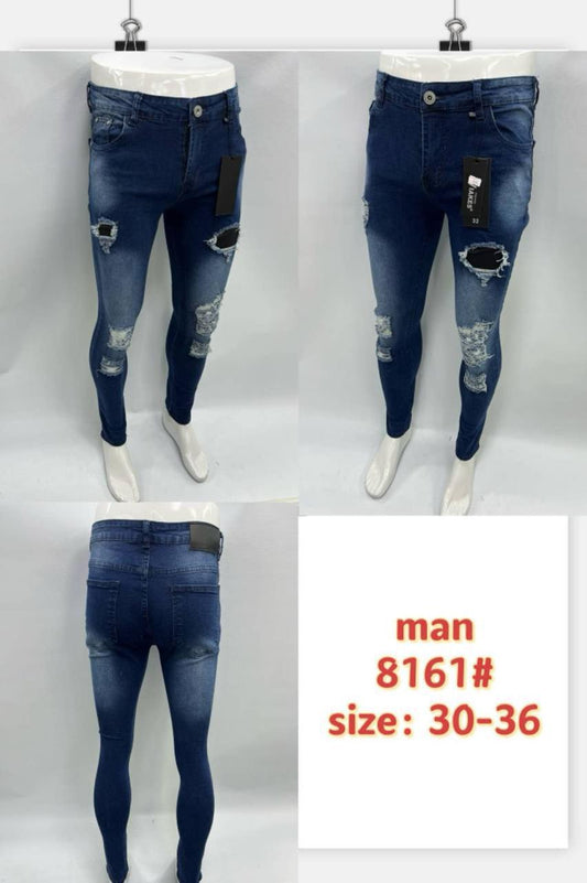 Men’s Distressed Skinny Jeans — Dark Blue