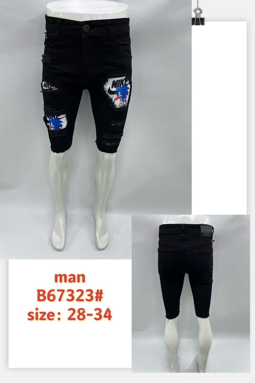 Men’s Black Ripped Denim Shorts – B67323 | Sonic x Nike Patch