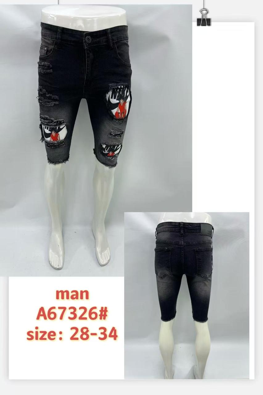 Men’s Ripped Denim Shorts – A67326 | Cartoon Patch Streetwear