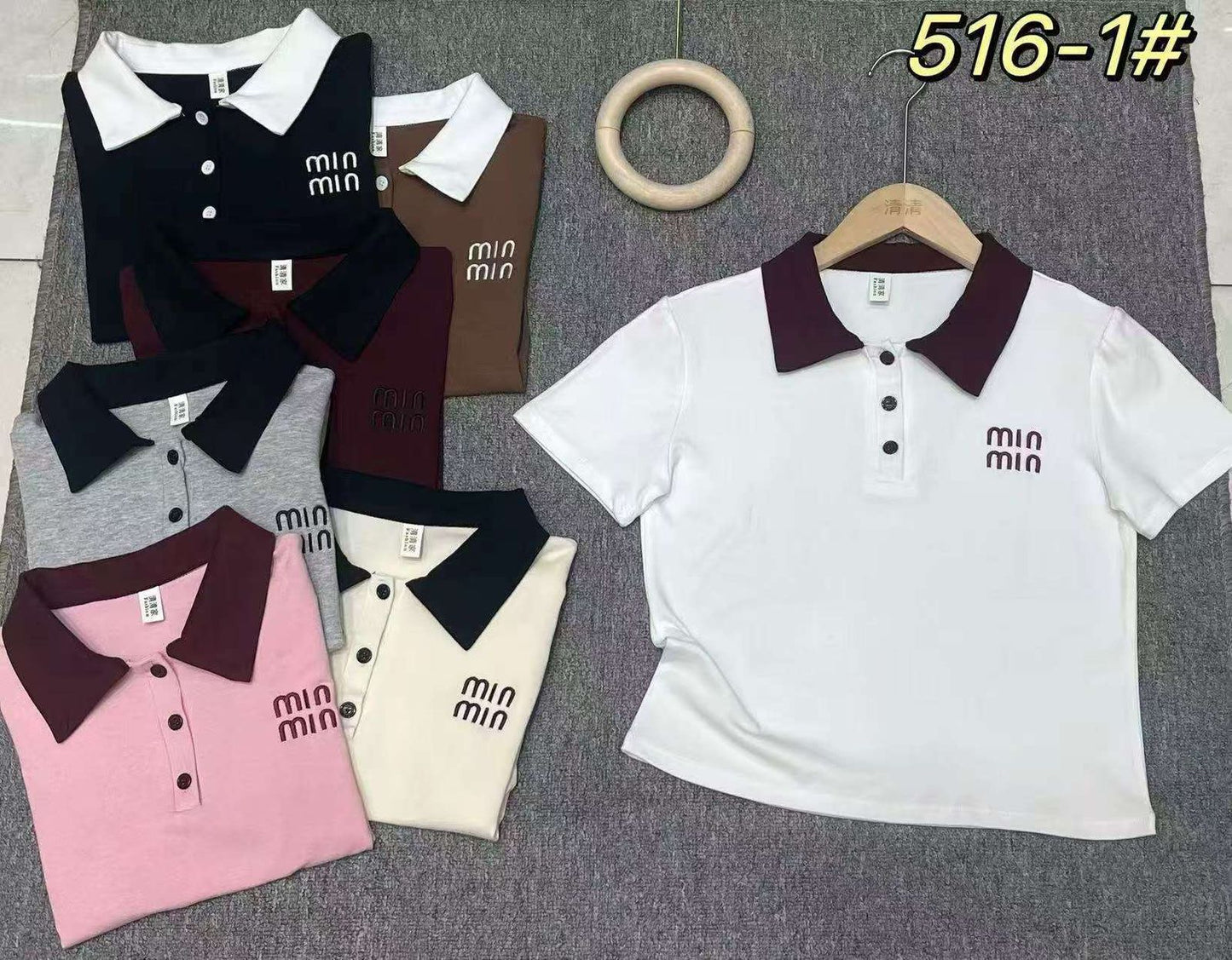 MinMin Contrast Collar Polo Tee – Style 516-1