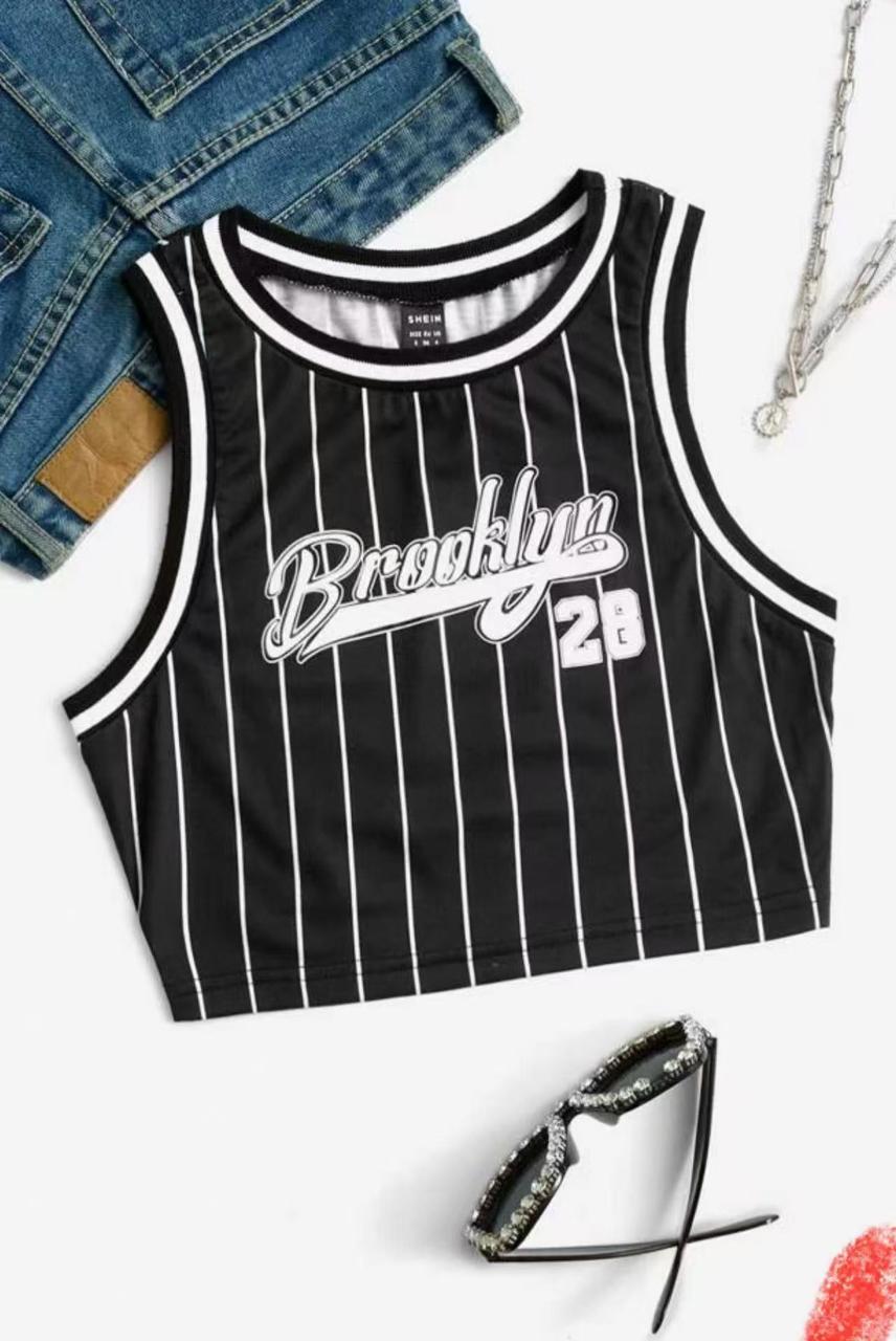 Brooklyn 28 Pinstripe Crop Top – Black & White