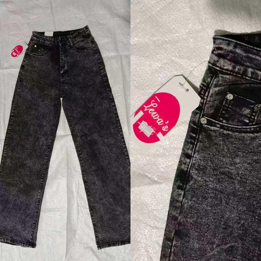 Women’s Black Acid Wash Straight-Leg Jeans – Size 30-38